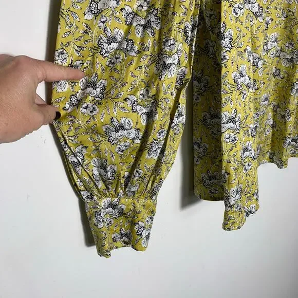 Womens Rebecca Taylor Intaglio Rose Smocked Blouse Yellow Floral Size XL EUC! - Picture 5 of 5
